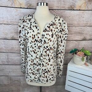 NWT Emery Rose Animal Print Blouse V-Neck‎ Long Sleeve Casual Top Size L
